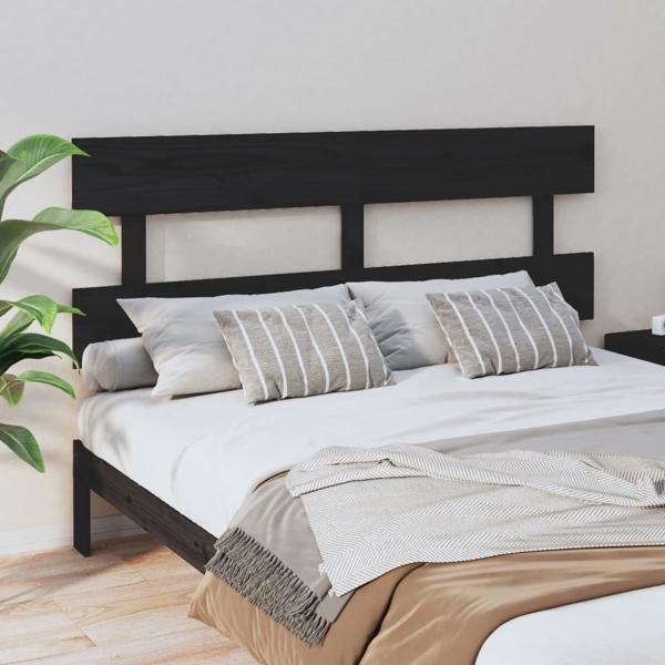 vidaXL Κεφαλάρι κρεβατιού, μαύρο, 164x3x81 εκ, μασίφ πεύκο