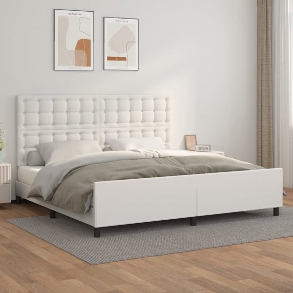 vidaXL Rama lotzka z zaglowkiem, biala, 200x200 cm, obite sztuczna skora