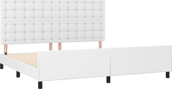 vidaXL Rama lotzka z zaglowkiem, biala, 200x200 cm, obite sztuczna skora