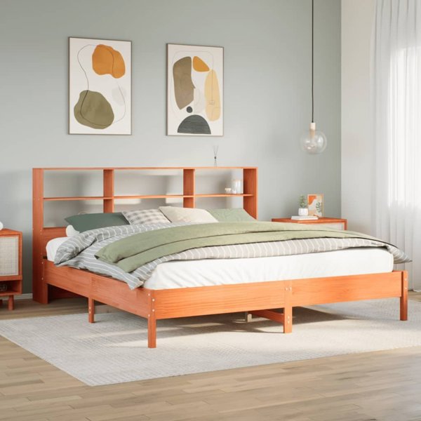 vidaXL Κρεβάτι με ράφι, χωρίς στρώμα, 180x200 cm, από μασίφ πεύκο