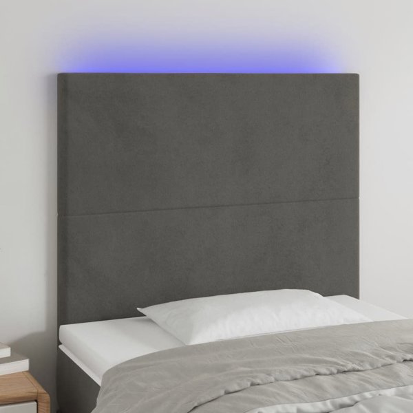 vidaXL Κεφαλάρι κρεβατιού με LED, σκούρο γκρι, 90x5x118/128 cm, βελούδο