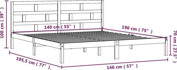 vidaXL Rama lozka, czarna, lite drewno sosnowe, 140x190 cm