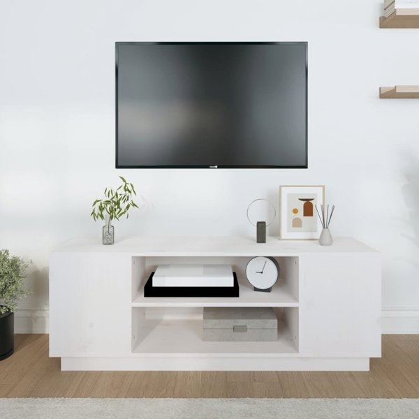 vidaXL Szafka pod telewizor, biala, 110x35x40,5cm, lite drewno sosnowe