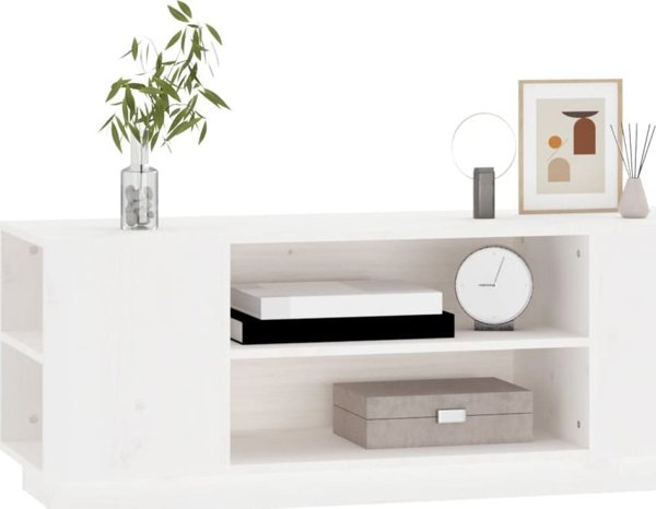 vidaXL Szafka pod telewizor, biala, 110x35x40,5cm, lite drewno sosnowe