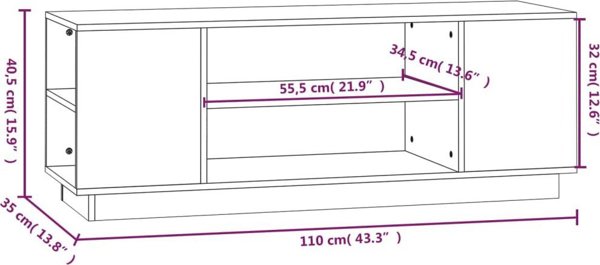 vidaXL Szafka pod telewizor, biala, 110x35x40,5cm, lite drewno sosnowe