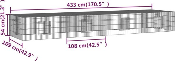 vidaXL Κλουβί για κουνέλι, 4 πάνελ, 433x109x54 cm, σίδερο