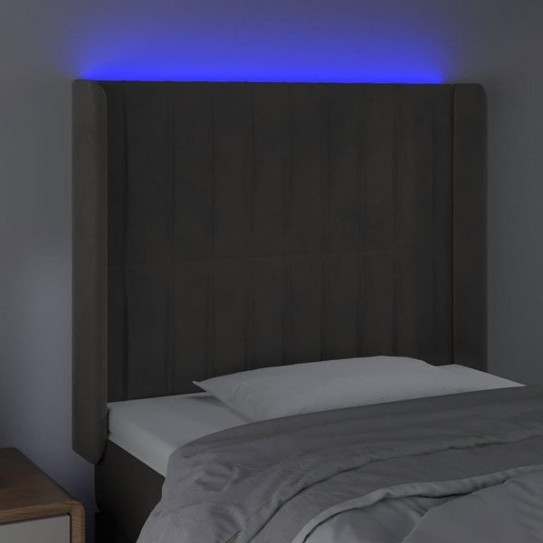 vidaXL Κεφαλάρι κρεβατιού με LED, σκούρο γκρι, 103x16x118/128 εκ., βελούδο
