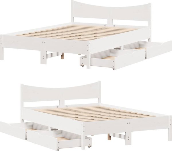 vidaXL Πλαίσιο κρεβατιού με συρτάρια, λευκό, 140x200 εκ, πεύκο