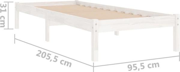 vidaXL Rama lozka, biala, lite drewno sosnowe, 90 x 200 cm