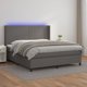 vidaXL Lodzko kontynentalne z materacem i LED, szara ekoskora 180x200 cm