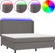 vidaXL Lodzko kontynentalne z materacem i LED, szara ekoskora 180x200 cm