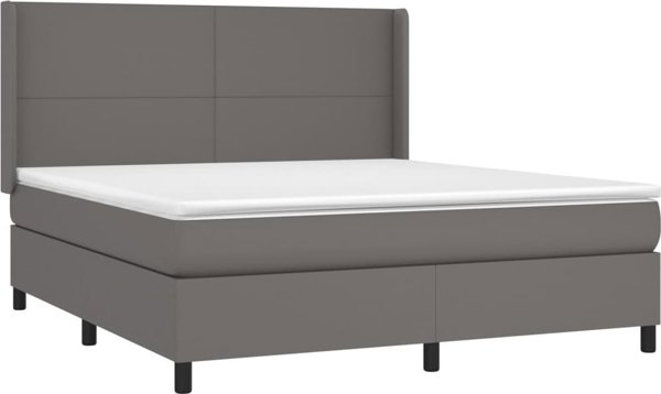 vidaXL Lodzko kontynentalne z materacem i LED, szara ekoskora 180x200 cm