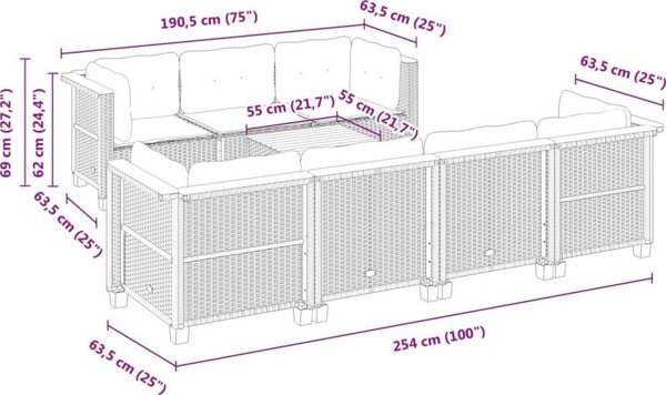 vidaXL 8-cz. zestaw wypoczynkowy do ogrodu, z poduszkami, czarny