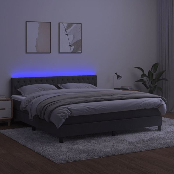 vidaXL Λουτζκο κοντινεντάλ με στρώμα και LED, γκρι βελούδο, 160x200cm