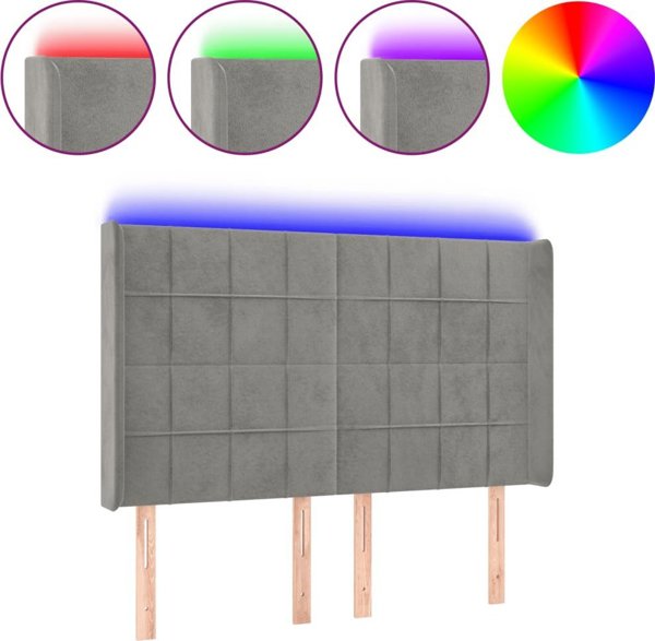 vidaXL Zaglowek do lozka z LED, jasnoszary, 147x16x118/128 cm, aksamit