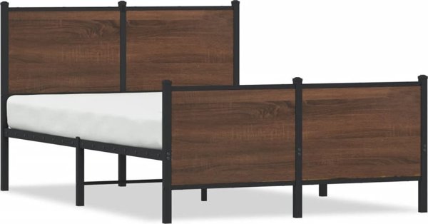 vidaXL Rama κρεβατιού με κεφαλάρι και υποπόδιο, καφέ δρυς 120x190 cm