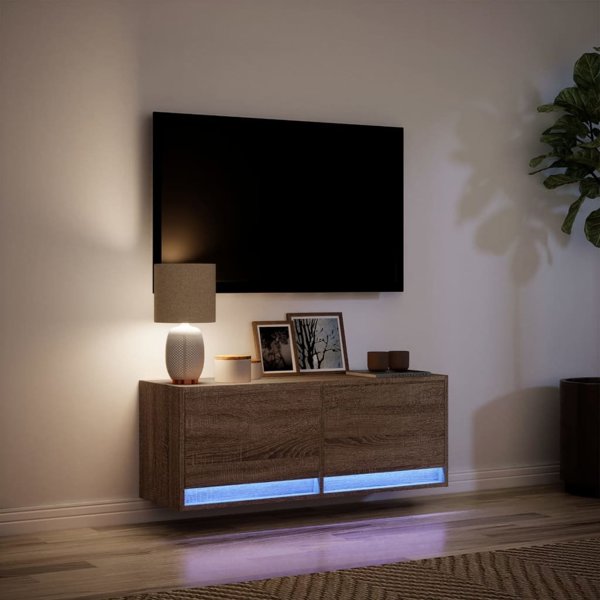 vidaXL Επιτοίχια τηλεόραση με LED, καφέ ντουμπσόνομα, 100x31x35 εκ.