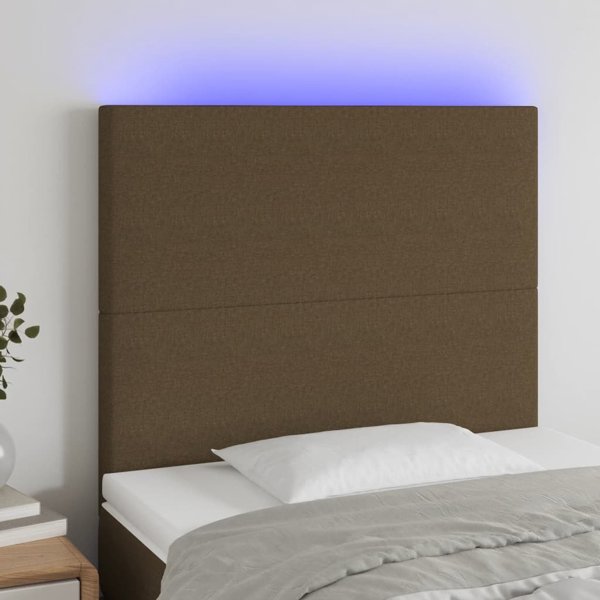 vidaXL Κεφαλάρι κρεβατιού με LED σκούρο καφέ 80x5x118/128 εκ, ύφασμα