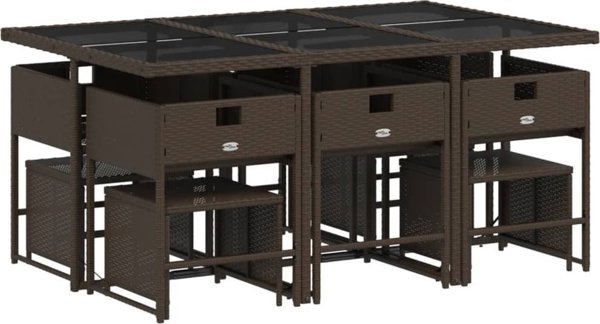 vidaXL 11τμχ. σετ επίπλων κήπου με μαξιλάρια, καφέ, PE ράταν
