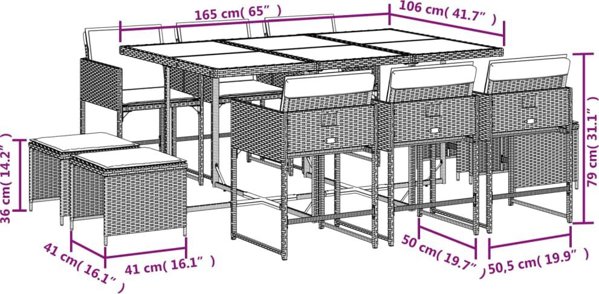 vidaXL 11τμχ. σετ επίπλων κήπου με μαξιλάρια, καφέ, PE ράταν