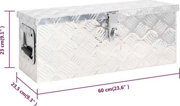 vidaXL Skrzynka do przechowywania, srebrna, 60x23,5x23 cm, aluminium