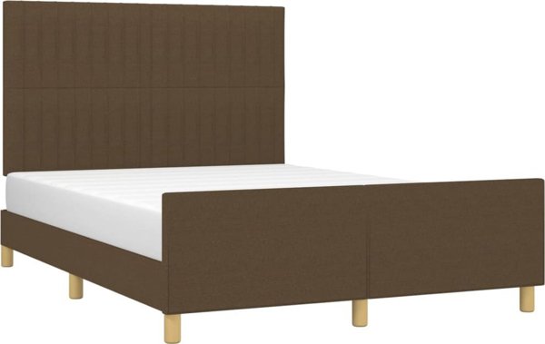 vidaXL Rama κρεβατιού με προσκέφαλο, σκούρο καφέ, 140x200 εκ, επενδυμένη με ύφασμα