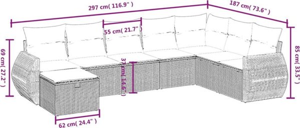 vidaXL 8 τεμαχίων σετ επίπλων κήπου με μαξιλάρια σε ανάμεικτο μπεζ