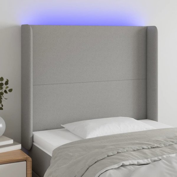 vidaXL Zaglowek do lozka me LED, jasnoszary, 83x16x118/128 cm, tkanina