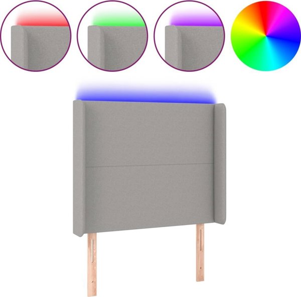vidaXL Zaglowek do lozka me LED, jasnoszary, 83x16x118/128 cm, tkanina