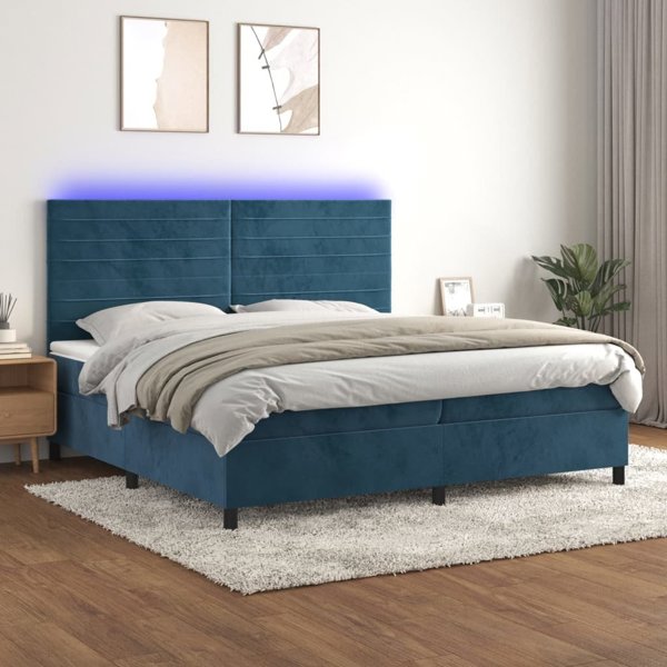 vidaXL Lozko kontynentalne, materac i LED, niebieski aksamit 200x200cm
