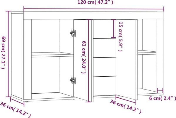 vidaXL Συρταριέρα, καπνισμένο δρυς, 120x36x69 εκ., ξύλινο υλικό