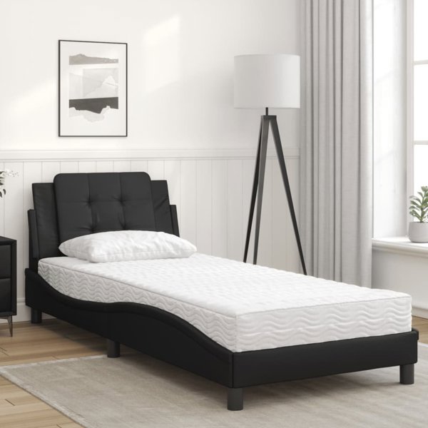 vidaXL Λάτζα με στρώμα, μαύρο, 90x190 εκ., συνθετικό δέρμα
