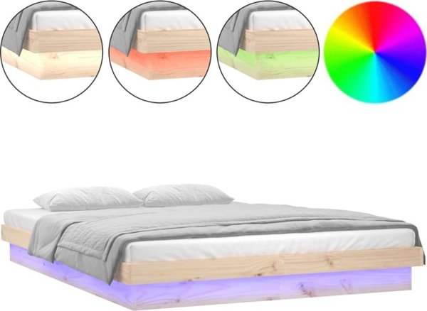 vidaXL Κρεβάτι με LED, 150x200 cm, King Size, από μασίφ ξύλο