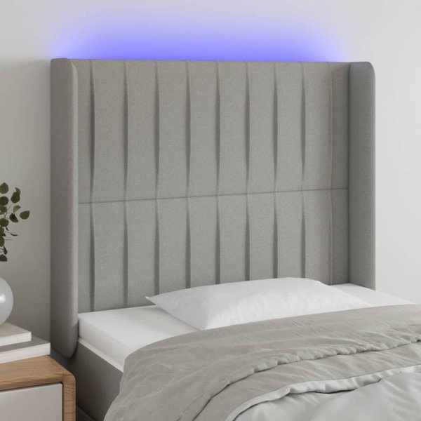 vidaXL Zaglohek do lzoka me LED, jasnoszary, 103x16x118/128 cm, yfasma