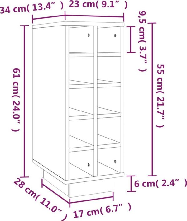 vidaXL vidaXL Szafka na wino, czarny, 23x34x61 cm, lite drewno sosnowe
