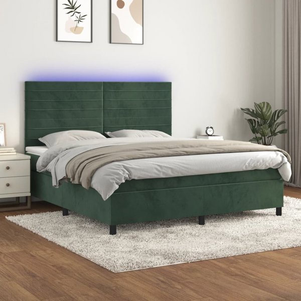 vidaXL Lozko kontynentalne z materacem i LED zielony aksamit 180x200cm