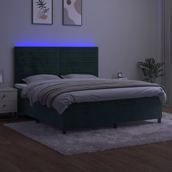 vidaXL Lozko kontynentalne z materacem i LED zielony aksamit 180x200cm