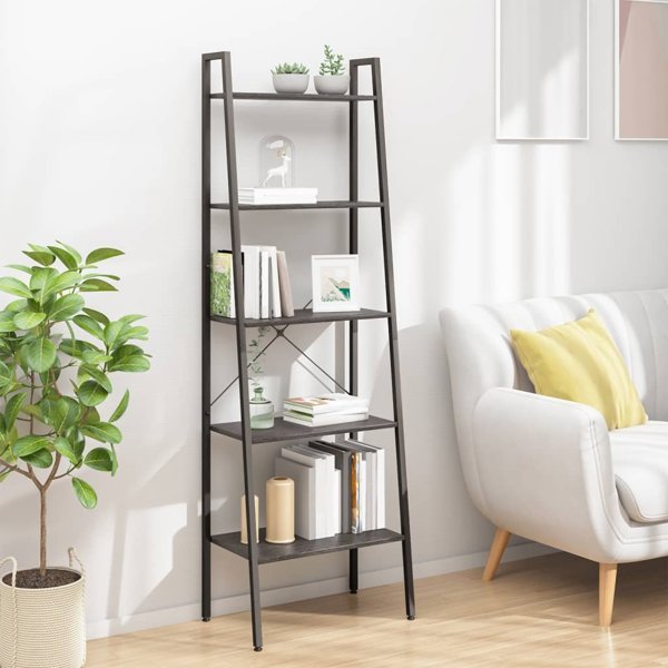 vidaXL Ραφιέρα σκάλα με 5 ράφια, μαύρη, 56x35x174 εκ.