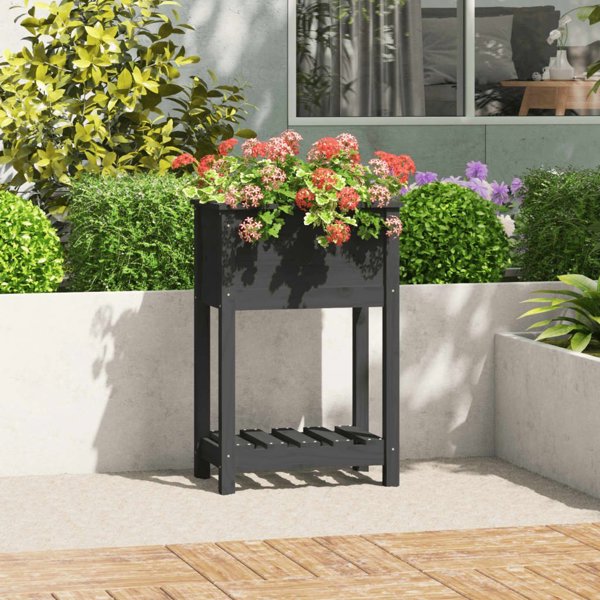 vidaXL Ζαρντινιέρα με ραφιέρα, γκρι, 54x34,5x81 εκ., μασίφ πεύκο