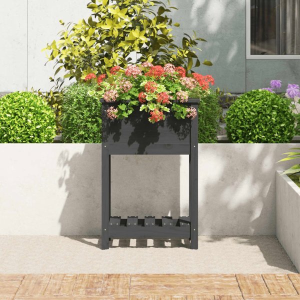 vidaXL Ζαρντινιέρα με ραφιέρα, γκρι, 54x34,5x81 εκ., μασίφ πεύκο