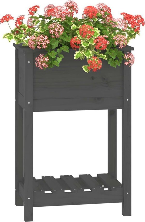 vidaXL Ζαρντινιέρα με ραφιέρα, γκρι, 54x34,5x81 εκ., μασίφ πεύκο