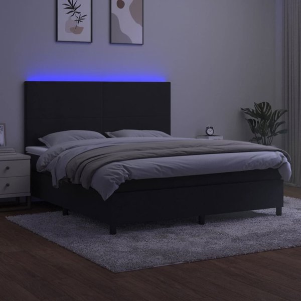 vidaXL Lozko kontynentalne z materacem i LED, czarny aksamit, 180x200 cm