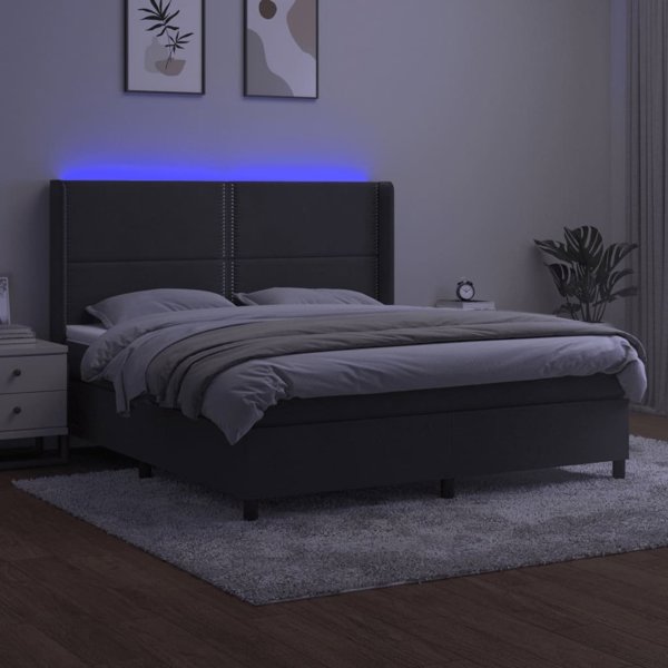 vidaXL Loezko kontynentalne z materacem i LED, szary aksamit, 180x200cm