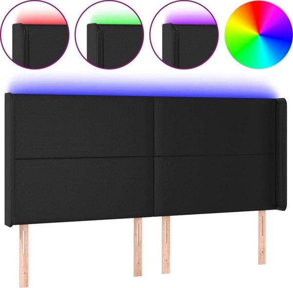 Κεφαλάρι κρεβατιού vidaXL με LED, μαύρο, 183x16x118/128 cm, τεχνητό δέρμα