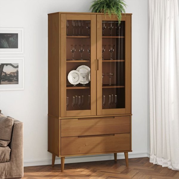 vidaXL Βιτρίνα με Συρτάρια MOLDE Καφέ 90x35x175 cm από Στερεό Πεύκο