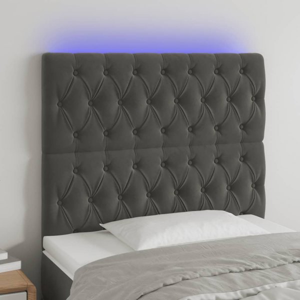 vidaXL Zaglowek do lozka z LED, ciemnoszary, 100x7x118/128 cm, aksamit