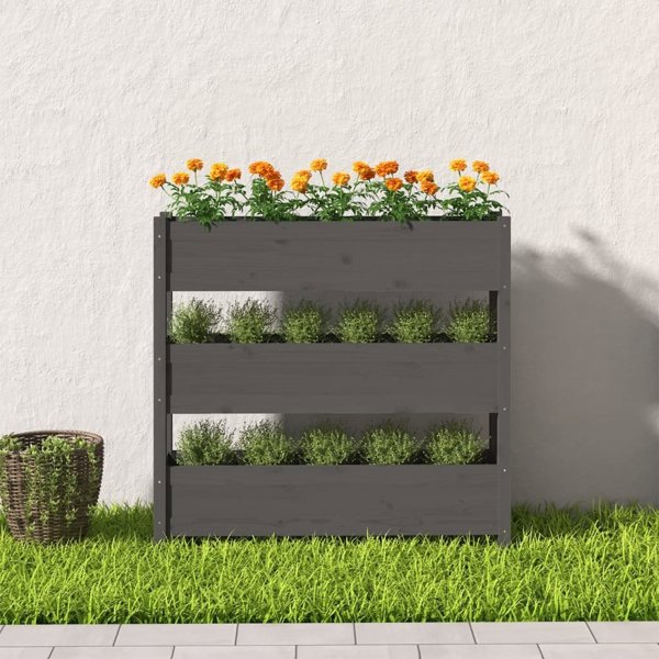 vidaXL Donica, szara, 112x25x104,5 cm, lite drewno sosnowe