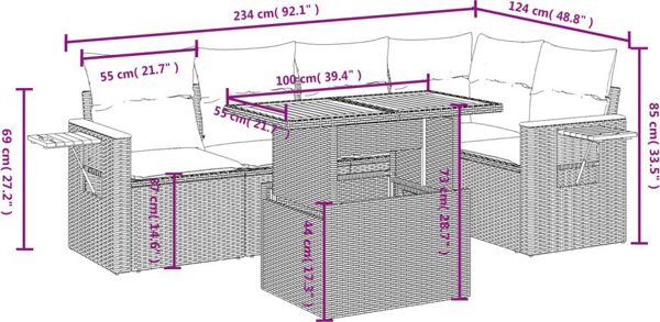vidaXL Σετ 6 τεμαχίων επίπλων κήπου με μαξιλάρια, μπεζ, πολυρατάν