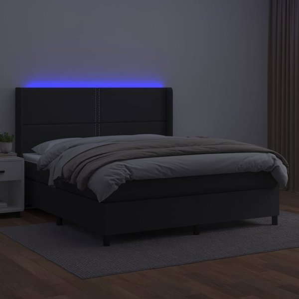 vidaXL Κρεβάτι Κοντινεντάλ με Στρώμα και Φως LED, Μαύρο Οικοδερμα, 180x200εκ.