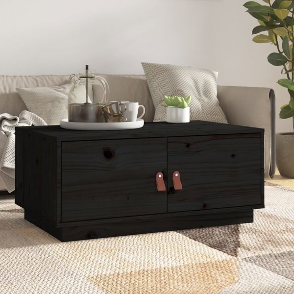 vidaXL vidaXL Stolik kawowy, czarny, 80x50x35 cm, lite drewno sosnowe